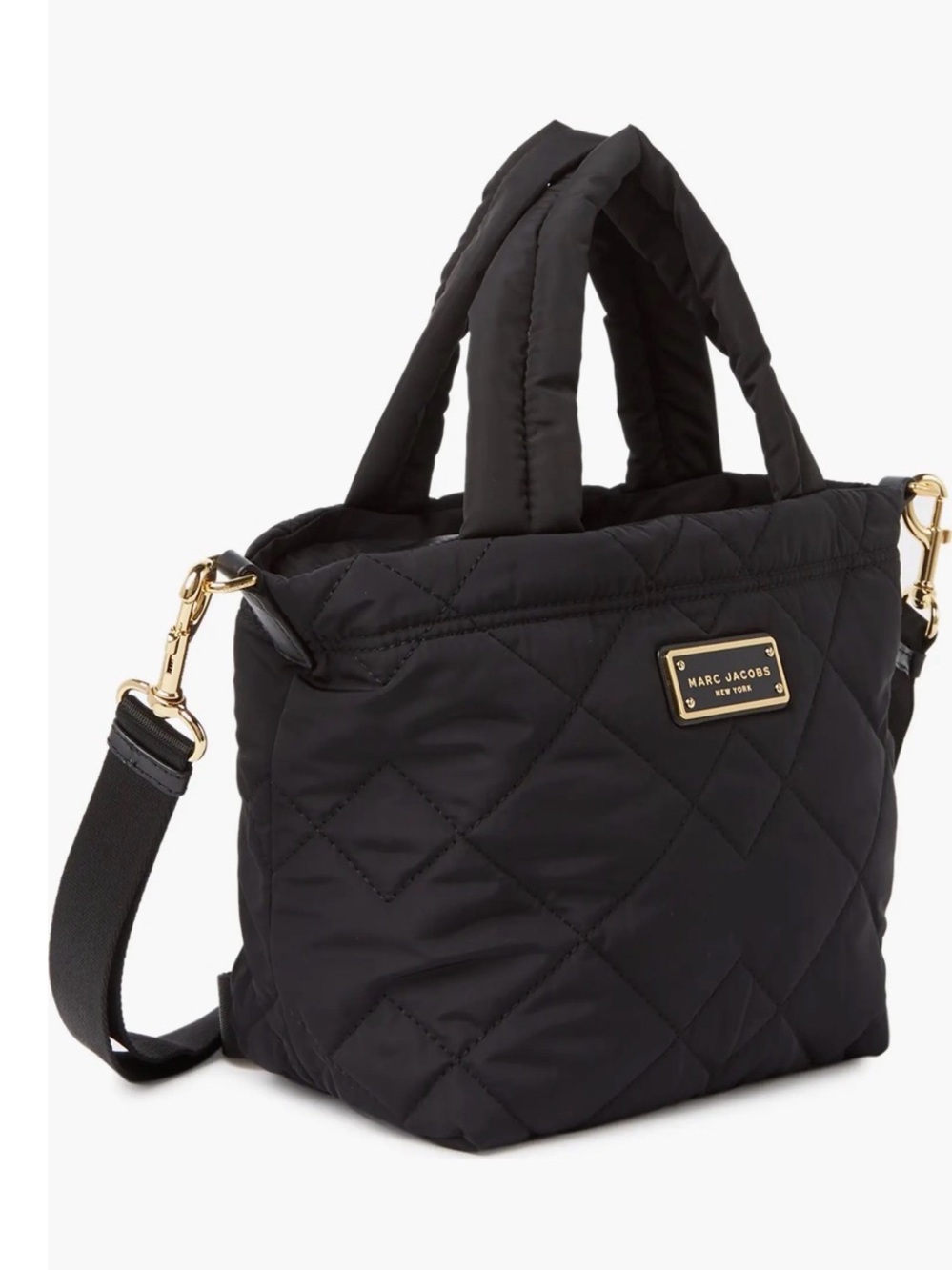 Marc Jacobs Quilted Black Nylon Tote with Detachable Strap- flaw